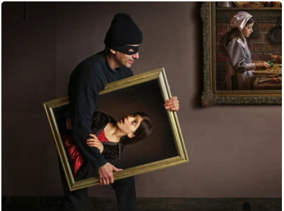 Thief stealing a painting