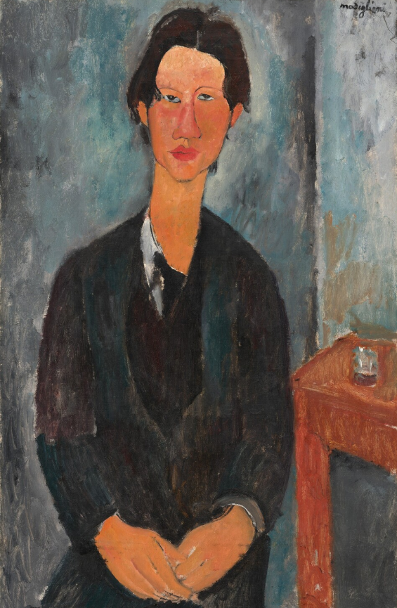Painting by Modigliani of a man wearing a black suit